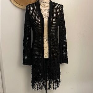 BCBGMAXAZRIA Fringed Open-Knit Cardigan Size XS